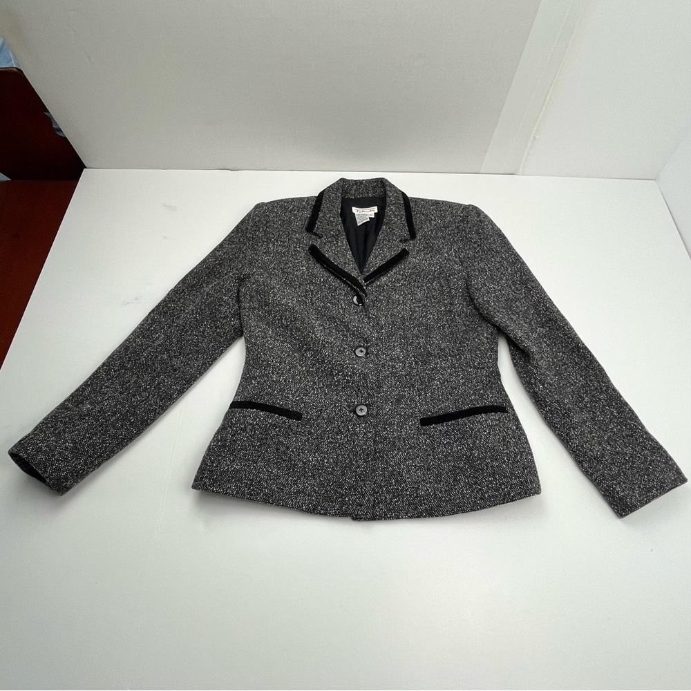 TALBOTS Grey Gray Black Tweed Wool Blazer Jacket Woven Womens Size 6 Office